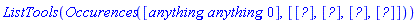 ListTools(Occurences([anything, anything, 0], [Vector(3, {(1) = 1, (2) = 1, (3) = 1}), Vector(3, {(1) = 2, (2) = 1, (3) = 1}), Vector(3, {(1) = 3, (2) = 1, (3) = 0}), Vector(3, {(1) = 4, (2) = 1, (3) = 1})]))
