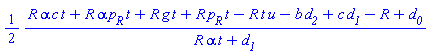 (1/2)*(R*alpha*c*t+R*alpha*p__R*t+R*g*t+R*p__R*t-R*t*u-b*d__2+c*d__1-R+d__0)/(R*alpha*t+d__1)
