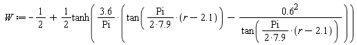 W := -1/2+(1/2)*tanh(3.6*(tan(Pi*(r-2.1)/(2*7.9))-.6^2/tan(Pi*(r-2.1)/(2*7.9)))/Pi)