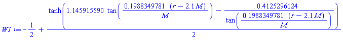 -1/2+(1/2)*tanh(1.145915590*tan(.1988349781*(r-2.1*M)/M)-.4125296124/tan(.1988349781*(r-2.1*M)/M))