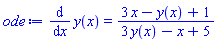 diff(y(x), x) = (3*x-y(x)+1)/(3*y(x)-x+5)