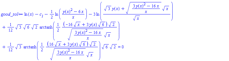 ln(x)-c__1-(1/2)*ln((y(x)^2-6*x)/x)-3*ln((3^(1/2)*y(x)+((3*y(x)^2-16*x)/x)^(1/2)*x^(1/2))/x^(1/2))+(1/12)*3^(1/2)*6^(1/2)*2^(1/2)*arctanh((1/2)*(-16*x^(1/2)+3*y(x)*6^(1/2))*2^(1/2)/(((3*y(x)^2-16*x)/x)^(1/2)*x^(1/2)))+(1/12)*3^(1/2)*arctanh((1/2)*(16*x^(1/2)+3*y(x)*6^(1/2))*2^(1/2)/(((3*y(x)^2-16*x)/x)^(1/2)*x^(1/2)))*6^(1/2)*2^(1/2) = 0