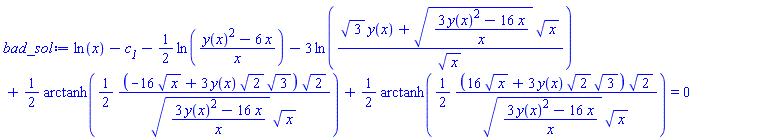 ln(x)-c__1-(1/2)*ln((y(x)^2-6*x)/x)-3*ln((3^(1/2)*y(x)+((3*y(x)^2-16*x)/x)^(1/2)*x^(1/2))/x^(1/2))+(1/2)*arctanh((1/2)*(-16*x^(1/2)+3*y(x)*2^(1/2)*3^(1/2))*2^(1/2)/(((3*y(x)^2-16*x)/x)^(1/2)*x^(1/2)))+(1/2)*arctanh((1/2)*(16*x^(1/2)+3*y(x)*2^(1/2)*3^(1/2))*2^(1/2)/(((3*y(x)^2-16*x)/x)^(1/2)*x^(1/2))) = 0