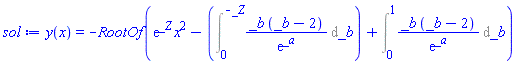 y(x) = -RootOf(exp(_Z)*x^2-(Int(_b*(_b-2)/exp(_a), _b = 0 .. -_Z))+Int(_b*(_b-2)/exp(_a), _b = 0 .. 1))