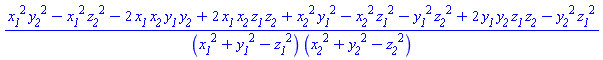 (x__1^2*y__2^2-x__1^2*z__2^2-2*x__1*x__2*y__1*y__2+2*x__1*x__2*z__1*z__2+x__2^2*y__1^2-x__2^2*z__1^2-y__1^2*z__2^2+2*y__1*y__2*z__1*z__2-y__2^2*z__1^2)/((x__1^2+y__1^2-z__1^2)*(x__2^2+y__2^2-z__2^2))