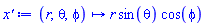 proc (r, theta, phi) options operator, arrow, function_assign; Physics:-`*`(r, sin(theta), cos(phi)) end proc