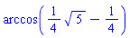 arccos((1/4)*5^(1/2)-1/4)