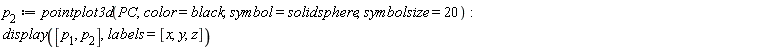 p[2] := pointplot3d(PC, color = black, symbol = solidsphere, symbolsize = 20); display([p[1], p[2]], labels = [x, y, z])