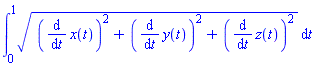 int(((diff(x(t), t))^2+(diff(y(t), t))^2+(diff(z(t), t))^2)^(1/2), t = 0 .. 1)