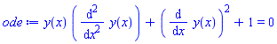 y(x)*(diff(diff(y(x), x), x))+(diff(y(x), x))^2+1 = 0