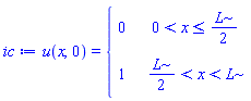u(x, 0) = piecewise(0 < x and x <= (1/2)*L, 0, (1/2)*L < x and x < L, 1)
