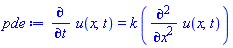 diff(u(x, t), t) = k*(diff(diff(u(x, t), x), x))