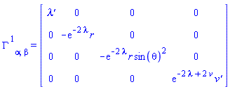 Physics:-Christoffel[`~1`, alpha, beta] = Matrix(%id = 18446744078302813470)