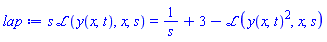 s*laplace(y(x, t), x, s) = 1/s+3-laplace(y(x, t)^2, x, s)