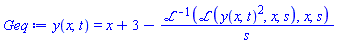 y(x, t) = x+3-invlaplace(laplace(y(x, t)^2, x, s), x, s)/s