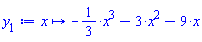 proc (x) options operator, arrow, function_assign; -(1/3)*x^3-3*x^2-9*x end proc