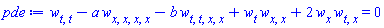 diff(diff(w(x, t), t), t)-a*(diff(diff(diff(diff(w(x, t), x), x), x), x))-b*(diff(diff(diff(diff(w(x, t), t), t), x), x))+(diff(w(x, t), t))*(diff(diff(w(x, t), x), x))+2*(diff(w(x, t), x))*(diff(diff(w(x, t), t), x)) = 0