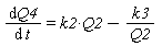 diff(Q4(t), t) = k2*Q2-k3/Q2