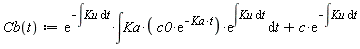 "Cb(t):=(e)^(-&int;Ku &DifferentialD;t)*&int;Ka*( c0*(e)^(-Ka*t))*(e)^(&int;Ku &DifferentialD;t) &DifferentialD;t+c*(e)^(-&int;Ku &DifferentialD;t)"