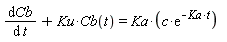 diff(Cb(t), t)+Ku*Cb(t) = Ka*c*exp(-Ka*t)