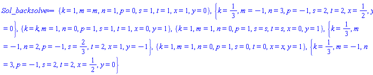{k = 1, m = m, n = 1, p = 0, s = 1, t = 1, x = 1, y = 0}, {k = 1/3, m = -1, n = 3, p = -1, s = 2, t = 2, x = 1/2, y = 0}, {k = k, m = 1, n = 0, p = 1, s = 1, t = 1, x = 0, y = 1}, {k = 1, m = 1, n = 0, p = 1, s = s, t = s, x = 0, y = 1}, {k = 1/3, m = -1, n = 2, p = -1, s = 2/3, t = 2, x = 1, y = -1}, {k = 1, m = 1, n = 0, p = 1, s = 0, t = 0, x = x, y = 1}, {k = 1/3, m = -1, n = 3, p = -1, s = 2, t = 2, x = 1/2, y = 0}