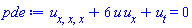 diff(diff(diff(u(x, t), x), x), x)+6*u(x, t)*(diff(u(x, t), x))+diff(u(x, t), t) = 0