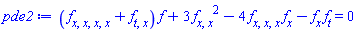 (diff(diff(diff(diff(f(x, t), x), x), x), x)+diff(diff(f(x, t), t), x))*f(x, t)+3*(diff(diff(f(x, t), x), x))^2-4*(diff(diff(diff(f(x, t), x), x), x))*(diff(f(x, t), x))-(diff(f(x, t), x))*(diff(f(x, t), t)) = 0