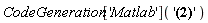 CodeGeneration['Matlab']('3.200000000/((.4000000000*x-.8*y)^2+(.8*x+.4*y)^2+1.2)-5.120000000*x^2/((.4000000000*x-.8*y)^2+(.8*x+.4*y)^2+1.2)^2')