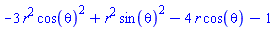 -3*r^2*cos(theta)^2+r^2*sin(theta)^2-4*r*cos(theta)-1