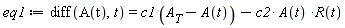 eq1 := diff(A(t), t) = c1*(A__T-A(t))-c2*A(t)*R(t)