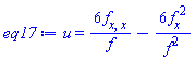 u(x, y, t) = 6*(diff(diff(f(x, y, t), x), x))/f(x, y, t)-6*(diff(f(x, y, t), x))^2/f(x, y, t)^2