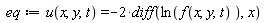 eq := u(x, y, t) = -2*(diff(ln(f(x, y, t)), x))