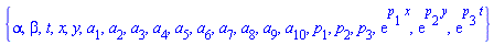 {alpha, beta, t, x, y, a[1], a[2], a[3], a[4], a[5], a[6], a[7], a[8], a[9], a[10], p[1], p[2], p[3], exp(p[1]*x), exp(p[2]*y), exp(p[3]*t)}