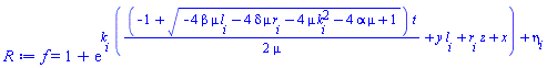 f(x, y, z, t) = 1+exp(k[i]*((1/2)*(-1+(-4*beta*mu*l[i]-4*delta*mu*r[i]-4*mu*k[i]^2-4*alpha*mu+1)^(1/2))*t/mu+y*l[i]+r[i]*z+x)+eta[i])