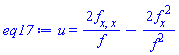 u(x, y, z, t) = 2*(diff(diff(f(x, y, z, t), x), x))/f(x, y, z, t)-2*(diff(f(x, y, z, t), x))^2/f(x, y, z, t)^2