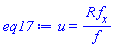 u(x, y, t) = R*(diff(f(x, y, t), x))/f(x, y, t)