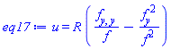 u(x, y, z, t) = R*((diff(diff(f(x, y, z, t), y), y))/f(x, y, z, t)-(diff(f(x, y, z, t), y))^2/f(x, y, z, t)^2)
