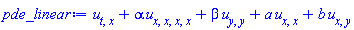 diff(diff(u(x, y, t), t), x)+alpha*(diff(diff(diff(diff(u(x, y, t), x), x), x), x))+beta*(diff(diff(u(x, y, t), y), y))+a*(diff(diff(u(x, y, t), x), x))+b*(diff(diff(u(x, y, t), x), y))