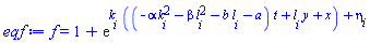 f(x, y, t) = 1+exp(k[i]*((-alpha*k[i]^2-beta*l[i]^2-b*l[i]-a)*t+l[i]*y+x)+eta[i])