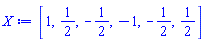 [1, 1/2, -1/2, -1, -1/2, 1/2]