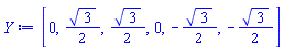 [0, (1/2)*3^(1/2), (1/2)*3^(1/2), 0, -(1/2)*3^(1/2), -(1/2)*3^(1/2)]