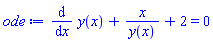diff(y(x), x)+x/y(x)+2 = 0
