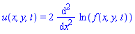u(x, y, t) = 2*(diff(ln(f(x, y, t)), x, x))