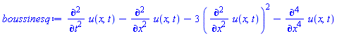 diff(diff(u(x, t), t), t)-(diff(diff(u(x, t), x), x))-3*(diff(diff(u(x, t), x), x))^2-(diff(diff(diff(diff(u(x, t), x), x), x), x))