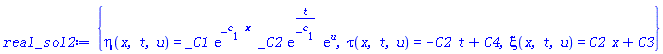 {eta(x, t, u) = _C1*exp(_c[1]*x)*_C2*exp(t/_c[1])*exp(u), tau(x, t, u) = -C2*t+C4, xi(x, t, u) = C2*x+C3}