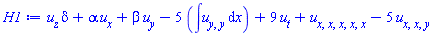 (diff(u(x, y, z, t), z))*delta+alpha*(diff(u(x, y, z, t), x))+beta*(diff(u(x, y, z, t), y))-5*(int(diff(diff(u(x, y, z, t), y), y), x))+9*(diff(u(x, y, z, t), t))+diff(diff(diff(diff(diff(u(x, y, z, t), x), x), x), x), x)-5*(diff(diff(diff(u(x, y, z, t), x), x), y))