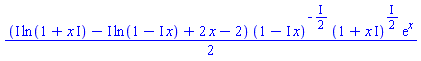 (1/2)*(I*ln(1+x*I)-I*ln(1-I*x)+2*x-2)*(1-I*x)^(-(1/2)*I)*(1+x*I)^((1/2)*I)*exp(x)