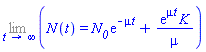 Limit(N(t) = N__0*exp(-mu*t)+exp(mu*t)*K/mu, t = infinity)