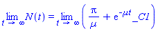 limit(N(t), t = infinity) = limit(Pi/Âµ+exp(-Âµ*t)*_C1, t = infinity)