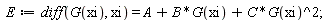 E := diff(G(xi), xi) = A+B*G(xi)+C*G(xi)^2
